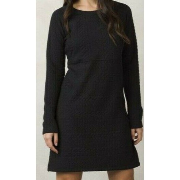 New Womens NWT PrAna Macee Black Dress M Textured Jacquard Long Sleeves Zipper - Picture 1 of 10